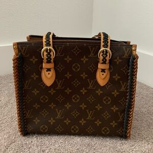 Louis Vuitton Brown Monogram Handbag with Tan and Black Braided Trim